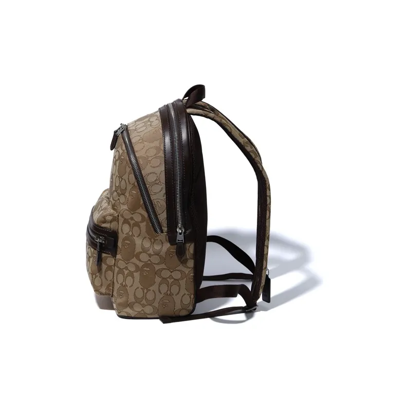 BAPE BLACK COACH A Collaboration Cow Leather PVC Backpack Unisex Coffee-1