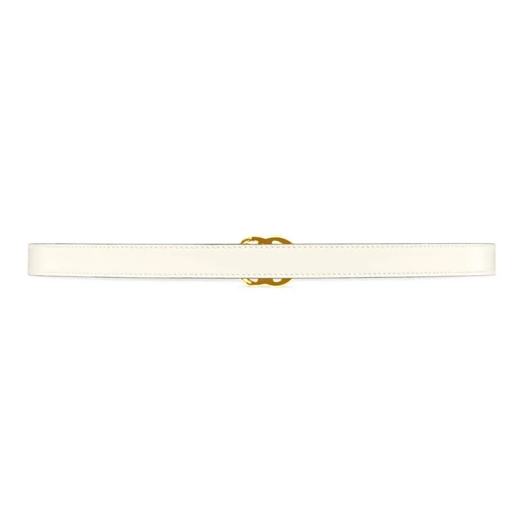 GUCCI GG Double G Strap Buckle Smooth Closure Leather Belts Women's White Width 2cm-1