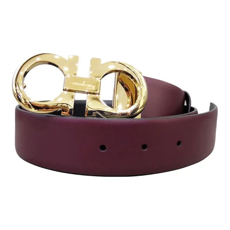 Ferragamo Gancini Leather Belts Women's Burgundy-2