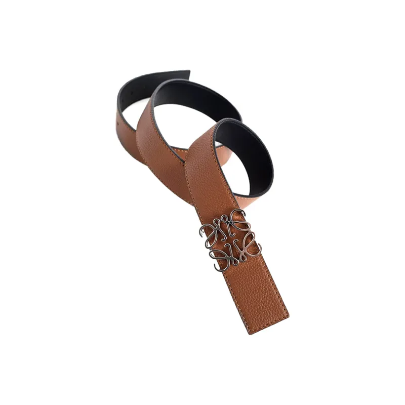 LOEWE Metal Buckle Double Sided Leather Cow Leather Leather Belts Unisex Camel Width  3.5cm-3