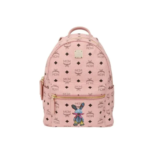 MCM Stark Visetos Coated Canvas Backpack Medium Size Women's Cherry Blossom Pink