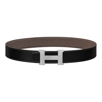 HERMES Cow Leather Leather Belts Men's Black/Tin Gray Width  3.8cm