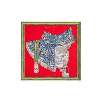 HERMES Silk Scarves Women's Red Blue/Gold
