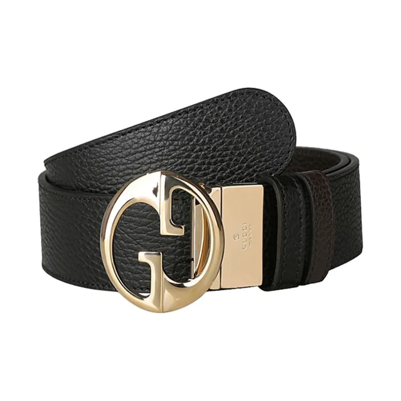 GUCCI Cow Leather Belts Unisex Black Width 4cm-0