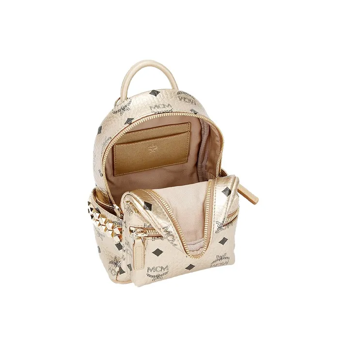 MCM Stark Visetos PVC Polyvinyl Chloride Backpack Extra Mini Women's Gold-4