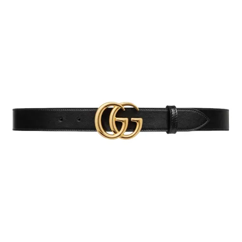 Gucci GG Marmont Leather Belt with Shiny Buckle 1 Width Black