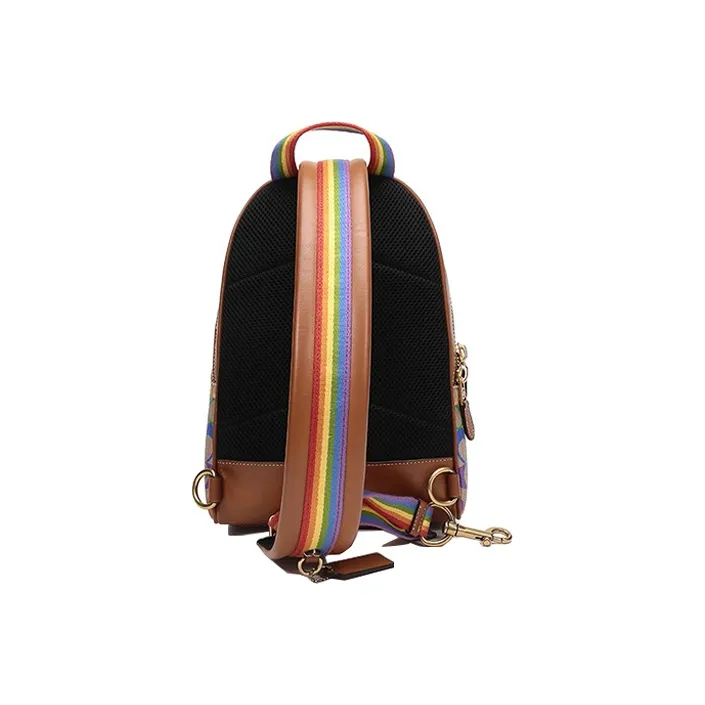 COACH Academy Coated Canvas Backpack Men's Tan Rainbow-3