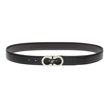 Ferragamo Gancini Leather Belts Men Silver Tone Buckle
