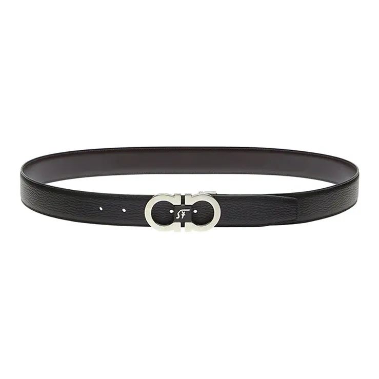 Ferragamo Gancini Leather Belts Men Silver Tone Buckle-0