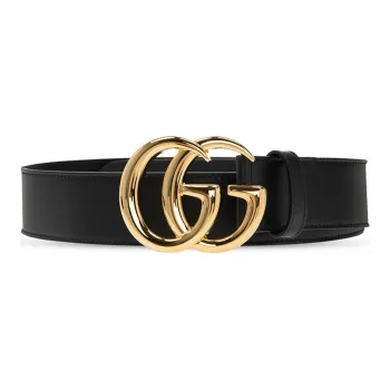 GUCCI Cow Leather Leather Belts Women's Black Width  4cm