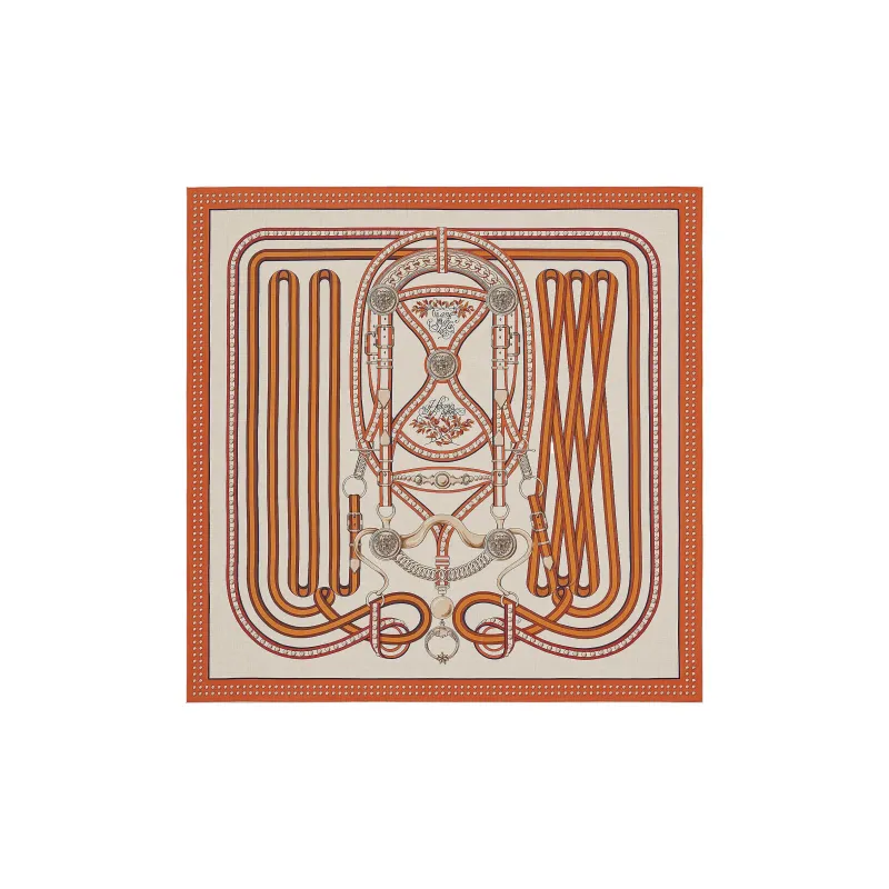 HERMES Shawls Women's Orange/Natural/Red Brown-0