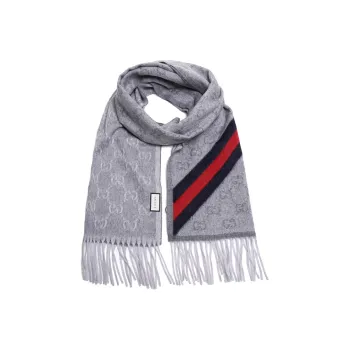 GUCCI Knit Scarves Unisex Light Gray