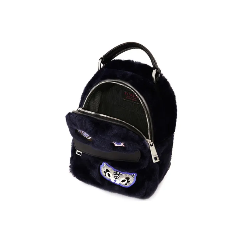 Furla Favola Leather Patchwork Backpack Mini Women's Black-4