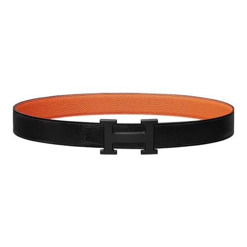 HERMES Leather Belts Women's Black/Orange