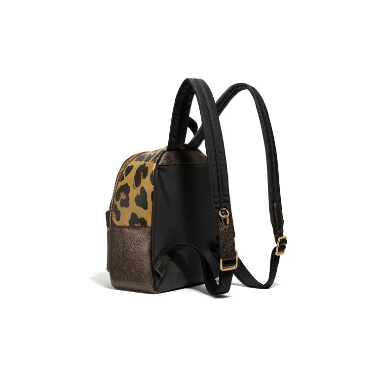 COACH Charlie Canvas With Leather Backpack Mini Unisex Dark Brown With Leopard Print-1