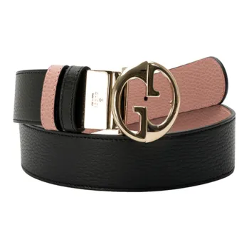 GUCCI Black Pink Double Sided Ostrich Leather Leather Belts Unisex