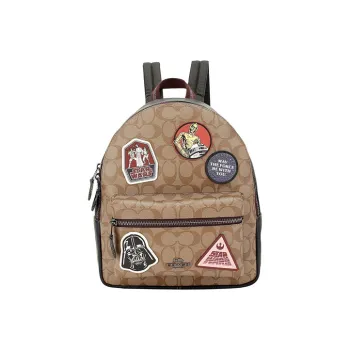 COACH Star Wars Xingji Battle Collaboration Canvas With Leather Backpack Large Size Women's Khaki Brown