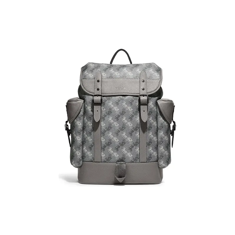 COACH Hitch Canvas Leather Backpack Large Size Men's Black & Gray-0