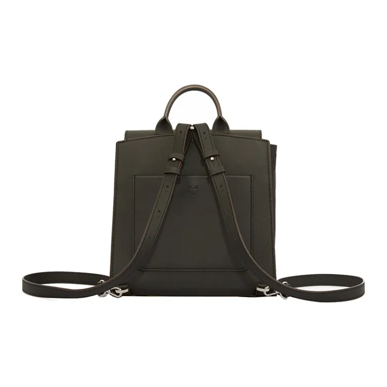 MCM Cow Leather Backpack Small Size Unisex Black-3