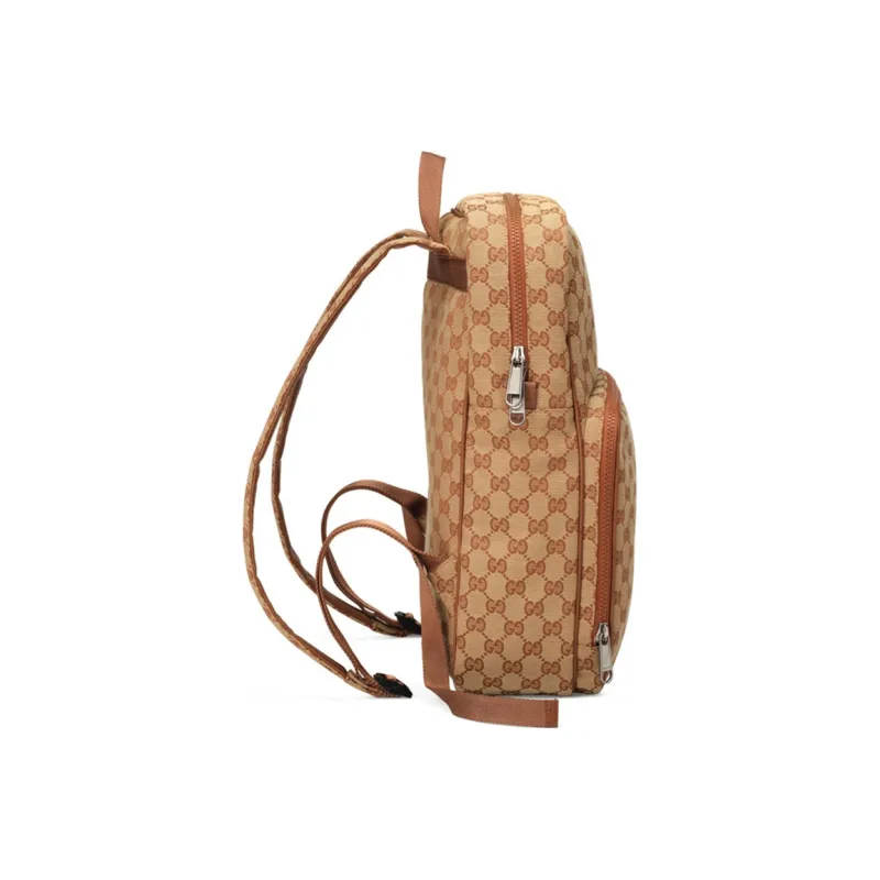 GUCCI Canvas With Leather Backpack Unisex Beige-2