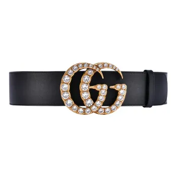 GUCCI Leather Belt With Crystal Double G Buckle 1.5 Width