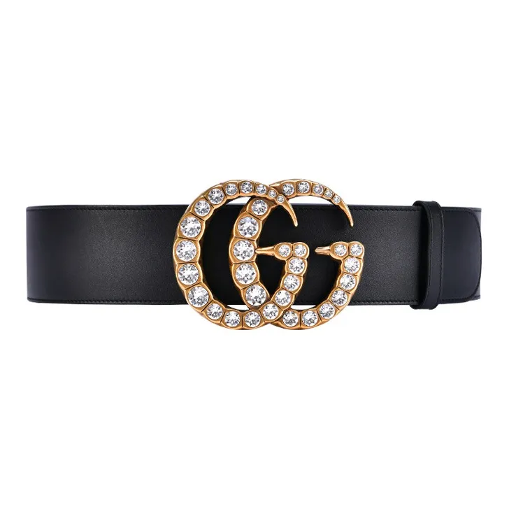 GUCCI Leather Belt With Crystal Double G Buckle 1.5 Width-0