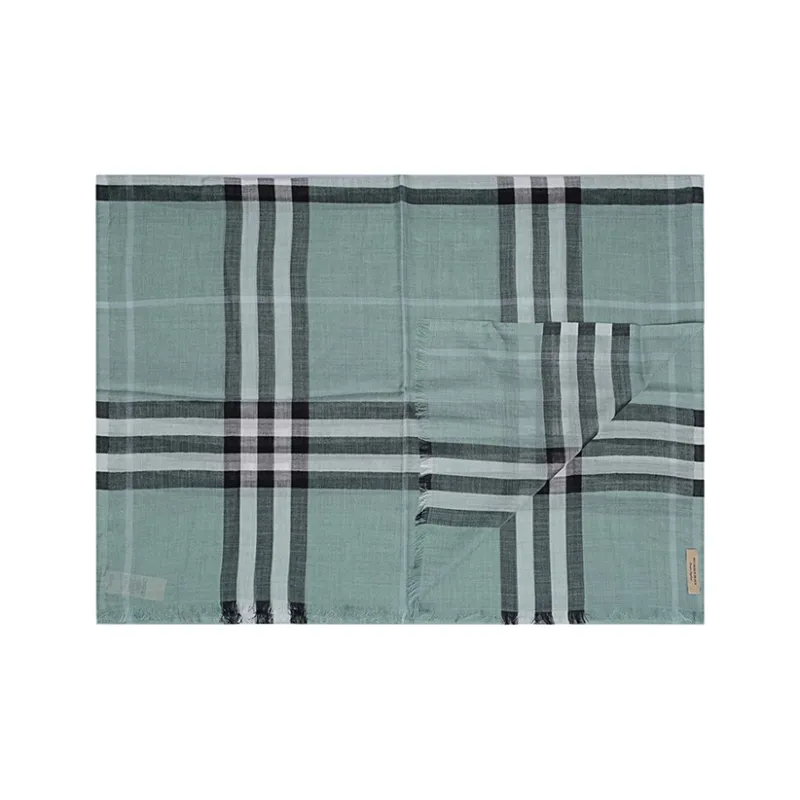 Burberry Knit Scarves Women's Dull Mint Plaid-4