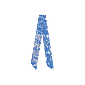HERMES Silk Scarves Women's Blue With White Lettering
