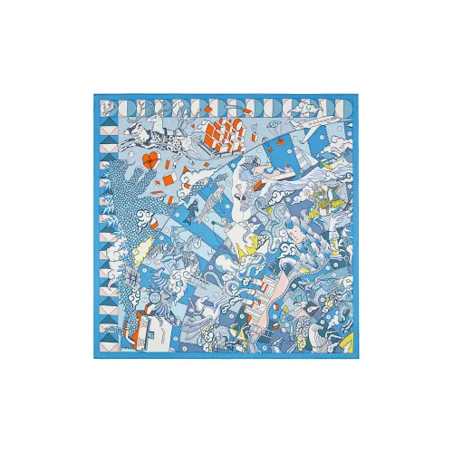 HERMES Detail Silk Scarves Women's Blue