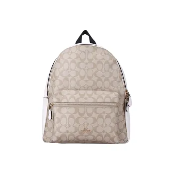 COACH Charlie PVC Bonded Leather Backpacks Backpack Large Size Women's White & Khaki Monogram