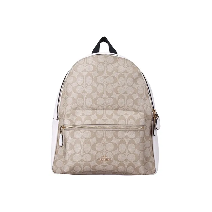 COACH Charlie PVC Bonded Leather Backpacks Backpack Large Size Women's White & Khaki Monogram-0