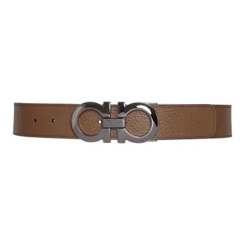 FERRAGAMO Cow Leather Belt Unisex Brown Black Width 3.5cm