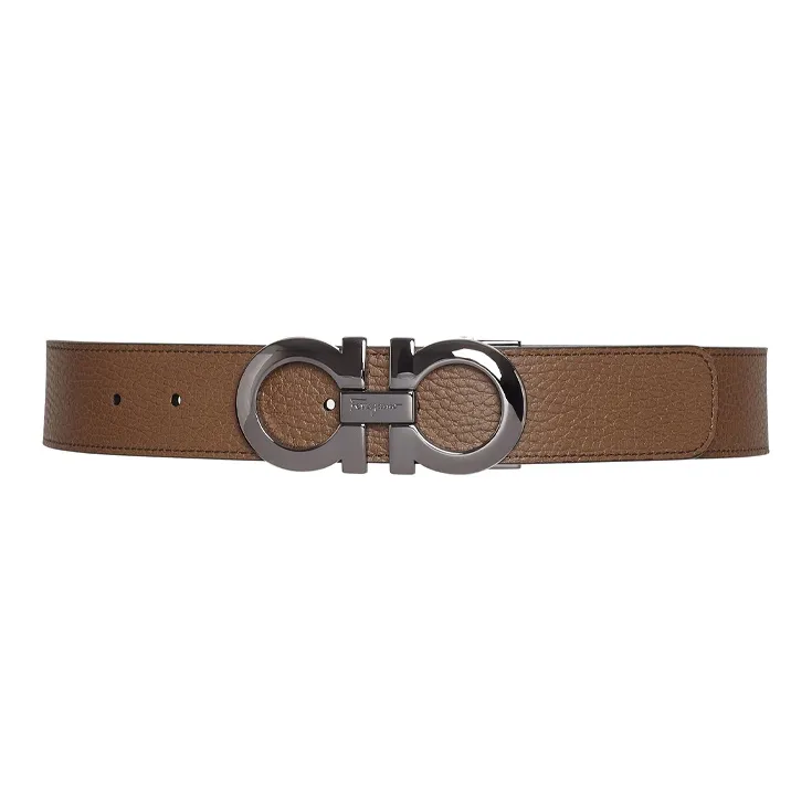 FERRAGAMO Cow Leather Belt Unisex Brown Black Width 3.5cm-0