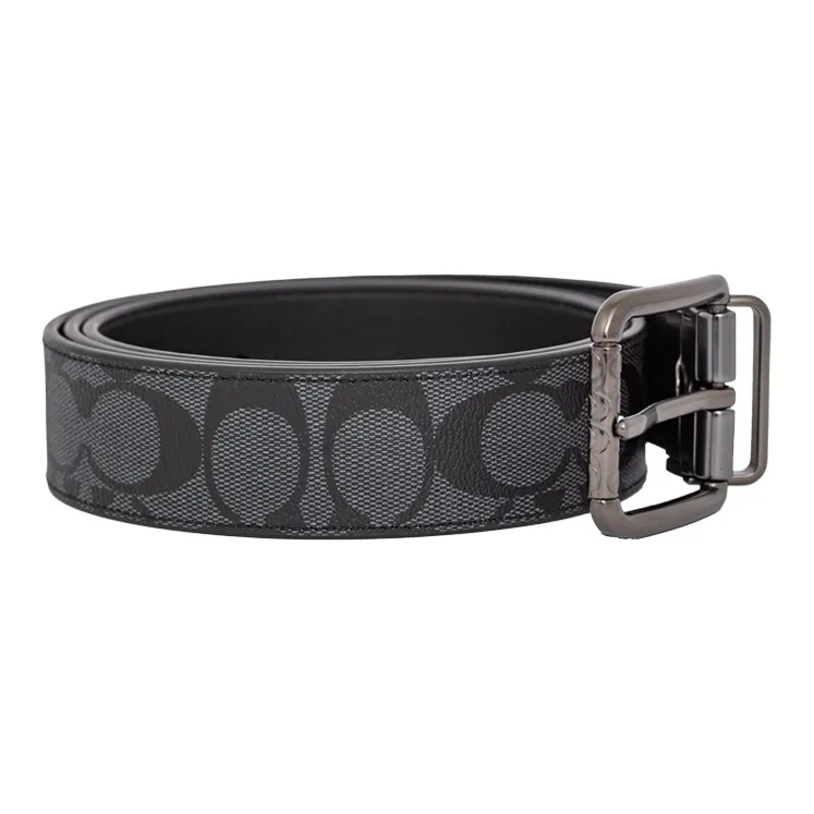 COACH PU Artificial Leather Leather Belts Men's Black Gray Color Width 3.6cm-1