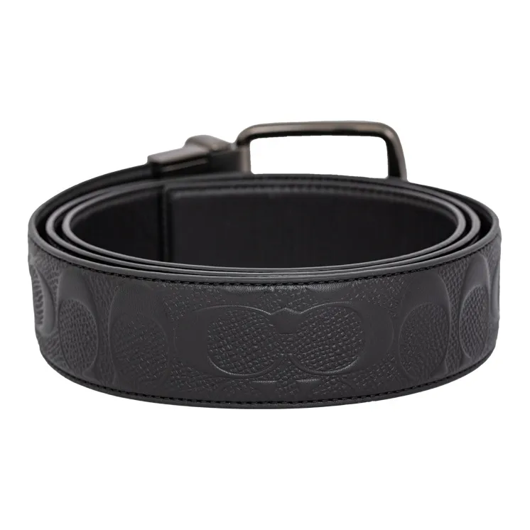 COACH Wide Signature Reversible Leather Belt Black-3