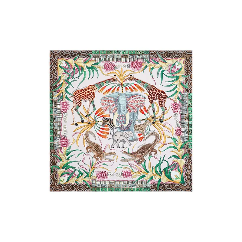 HERMES Silk Scarves Women's Light Pink/Green/Yellow-0