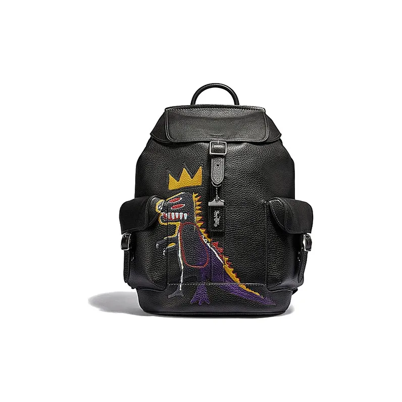 COACH Basquiat Collaboration Wells Leather Backpack Large Size Men's Black-0