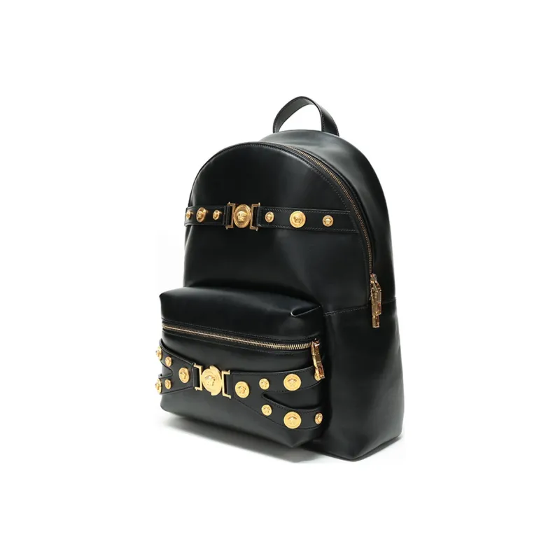 VERSACE Leather Backpack Regular Men's Black-1