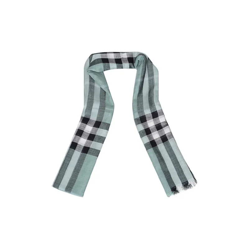 Burberry Knit Scarves Women's Dull Mint Plaid-3