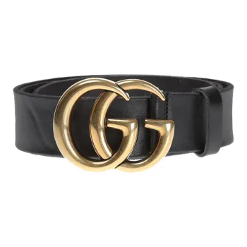 GUCCI Leather Belt With Double G Buckle 1.5 Width