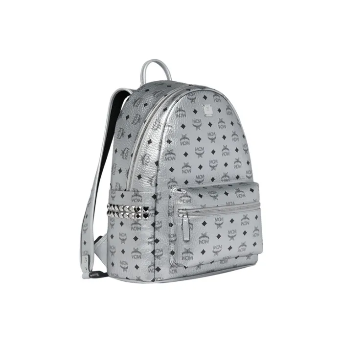 MCM Stark Visetos Canvas Backpack Women's Silver-1