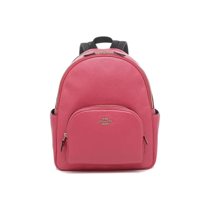 COACH Court Leather Backpack Medium Size Women's Fuchsia-0