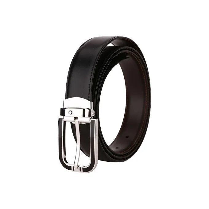 MONTBLANC Leather Belts Men's Black Brown 3cm-1