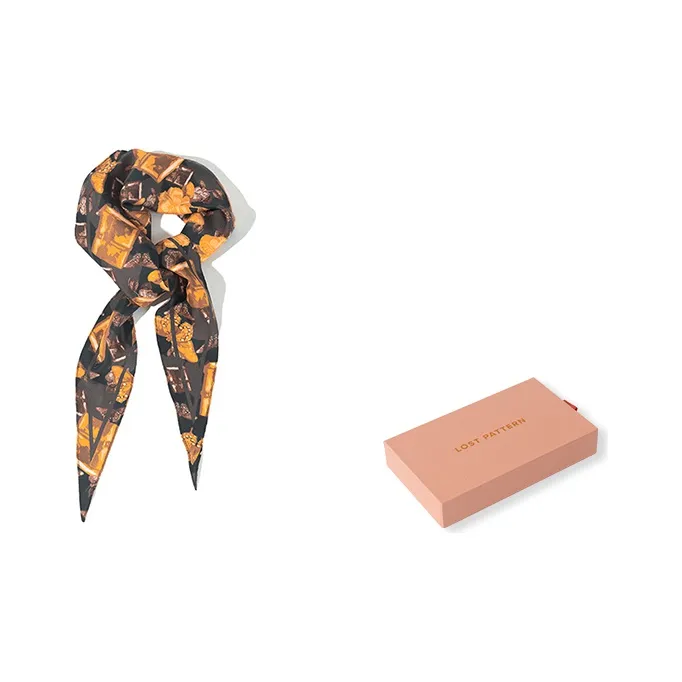LOST PATTERN Silk Scarves Women's Blue Green/Pitch Black/Orange Yellow, Women's-3