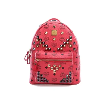 MCM Canvas Backpack Small Size Women's Red