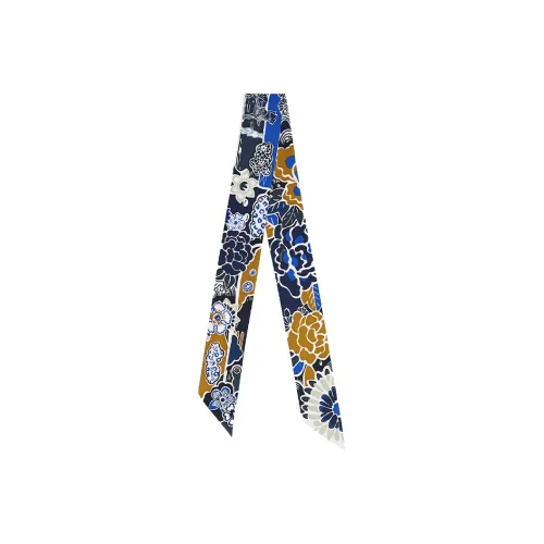 HERMES Silk Scarves Women's Blue/White/Tobacco