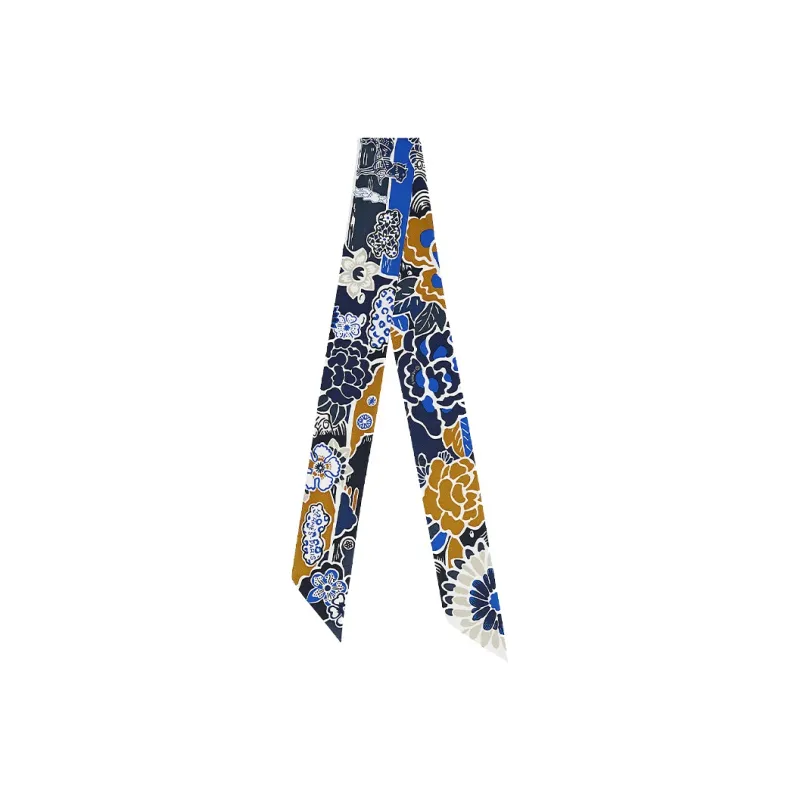 HERMES Silk Scarves Women's Blue/White/Tobacco-0
