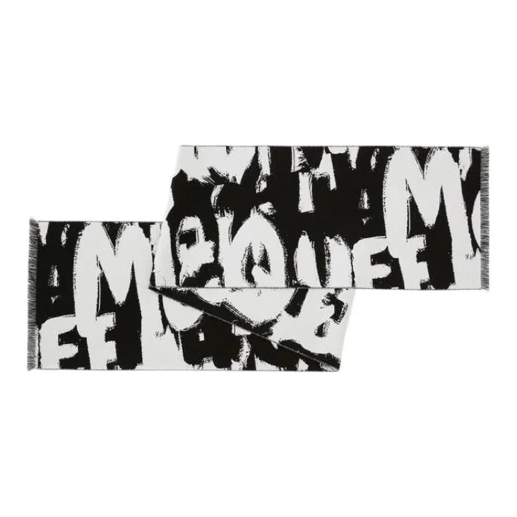 Alexander McQueen Wool Knit Scarves Unisex Black/White-1
