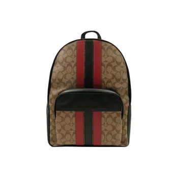 COACH Houston Leather Backpack Men's Khaki & Black Red