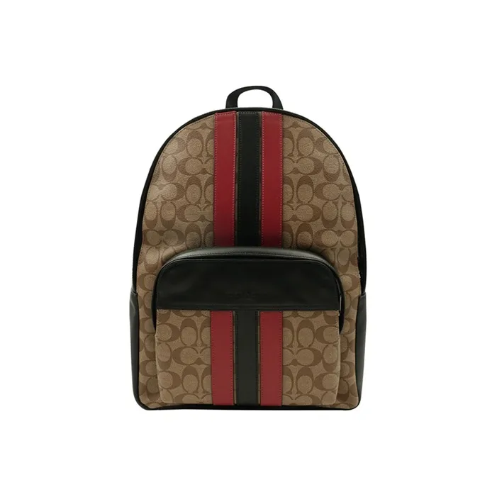 COACH Houston Leather Backpack Men's Khaki & Black Red-0